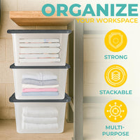 Plastic Storage Boxes with Lids – Clear Black Small Medium Large Stackable Plastic Containers | Ideal for Craft, Shoes, Toys, Office, and Kitchen Organiser | Durable, BPA Free Storage Bin (SET of 3)