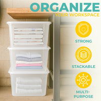 Plastic Storage Boxes with Lids – Clear Black Small Medium Large Stackable Plastic Containers | Ideal for Craft, Shoes, Toys, Office, and Kitchen Organiser | Durable, BPA Free Storage Bin (SET of 3)
