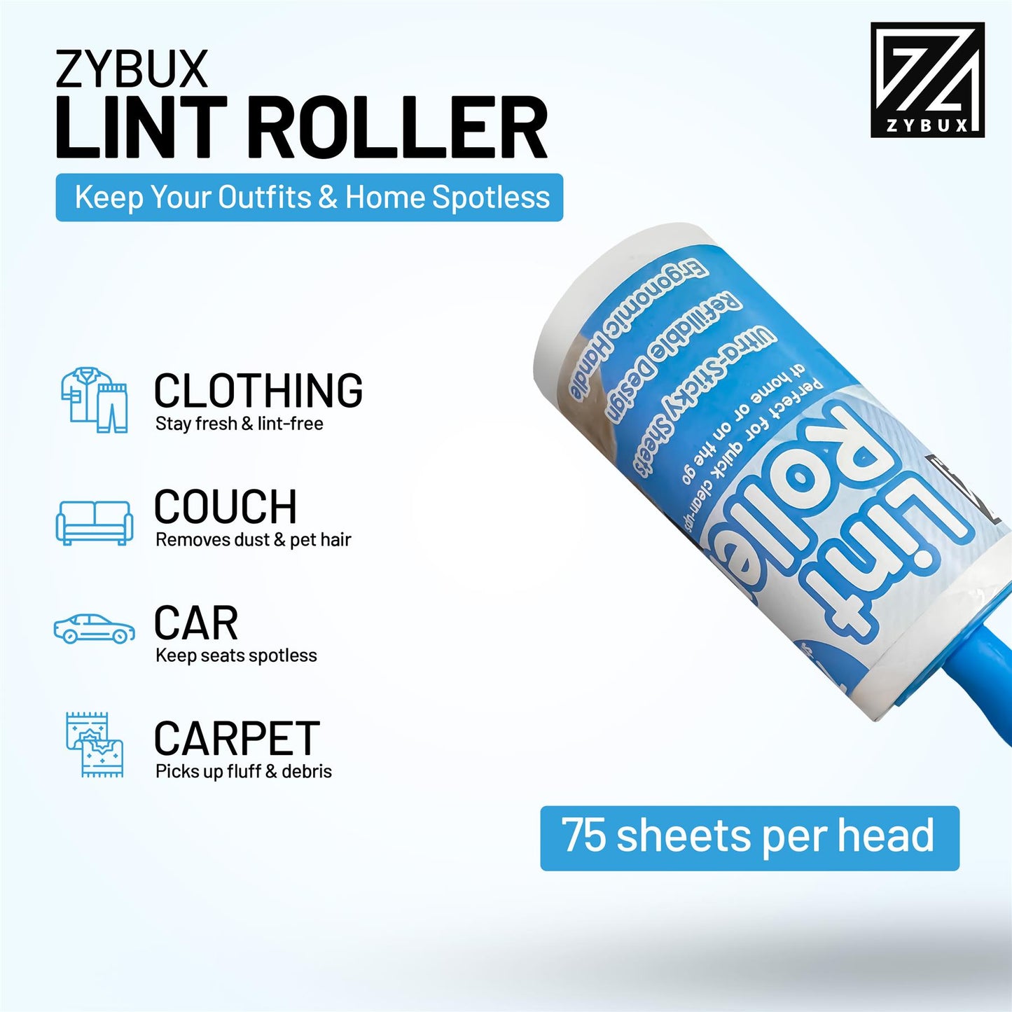 2 x Lint Roller + 4 Sticky replacement Heads Easily and quickly removes animal hairs, dust and fluff from garments, furniture and car seats