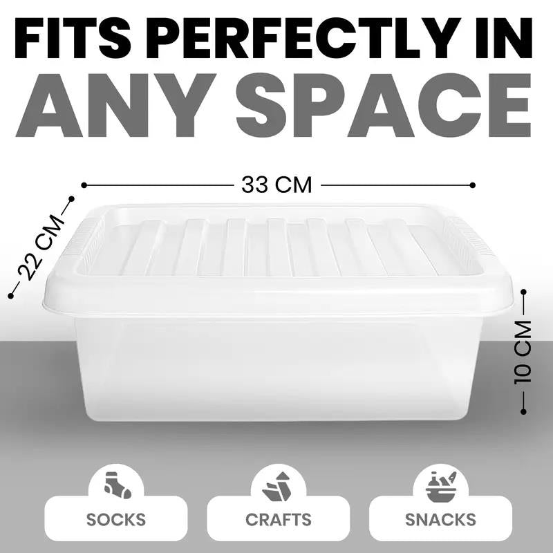 Plastic Storage Boxes with Lids – Clear Black Small Medium Large Stackable Plastic Containers | Ideal for Craft, Shoes, Toys, Office, and Kitchen Organiser | Durable, BPA Free Storage Bin (SET of 3)