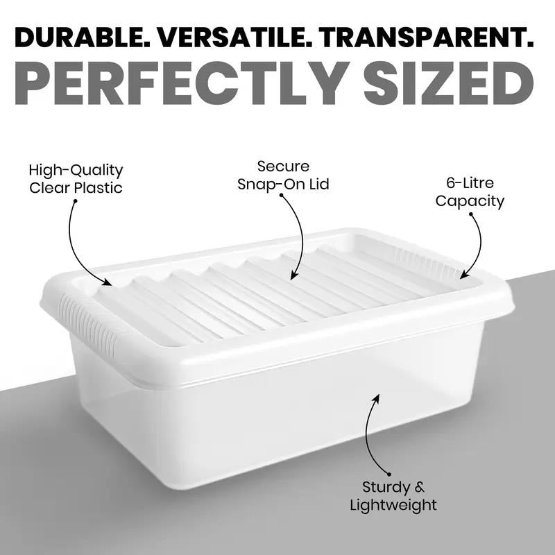 Plastic Storage Boxes with Lids – Clear Black Small Medium Large Stackable Plastic Containers | Ideal for Craft, Shoes, Toys, Office, and Kitchen Organiser | Durable, BPA Free Storage Bin (SET of 3)