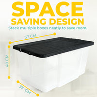 Plastic Storage Boxes with Lids – Clear Black Small Medium Large Stackable Plastic Containers | Ideal for Craft, Shoes, Toys, Office, and Kitchen Organiser | Durable, BPA Free Storage Bin (SET of 3)
