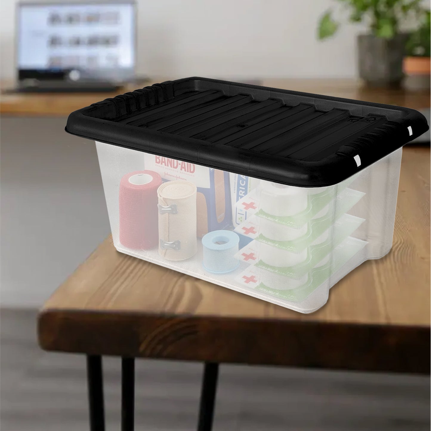 Plastic Storage Boxes with Lids – Clear Black Small Medium Large Stackable Plastic Containers | Ideal for Craft, Shoes, Toys, Office, and Kitchen Organiser | Durable, BPA Free Storage Bin (SET of 3)