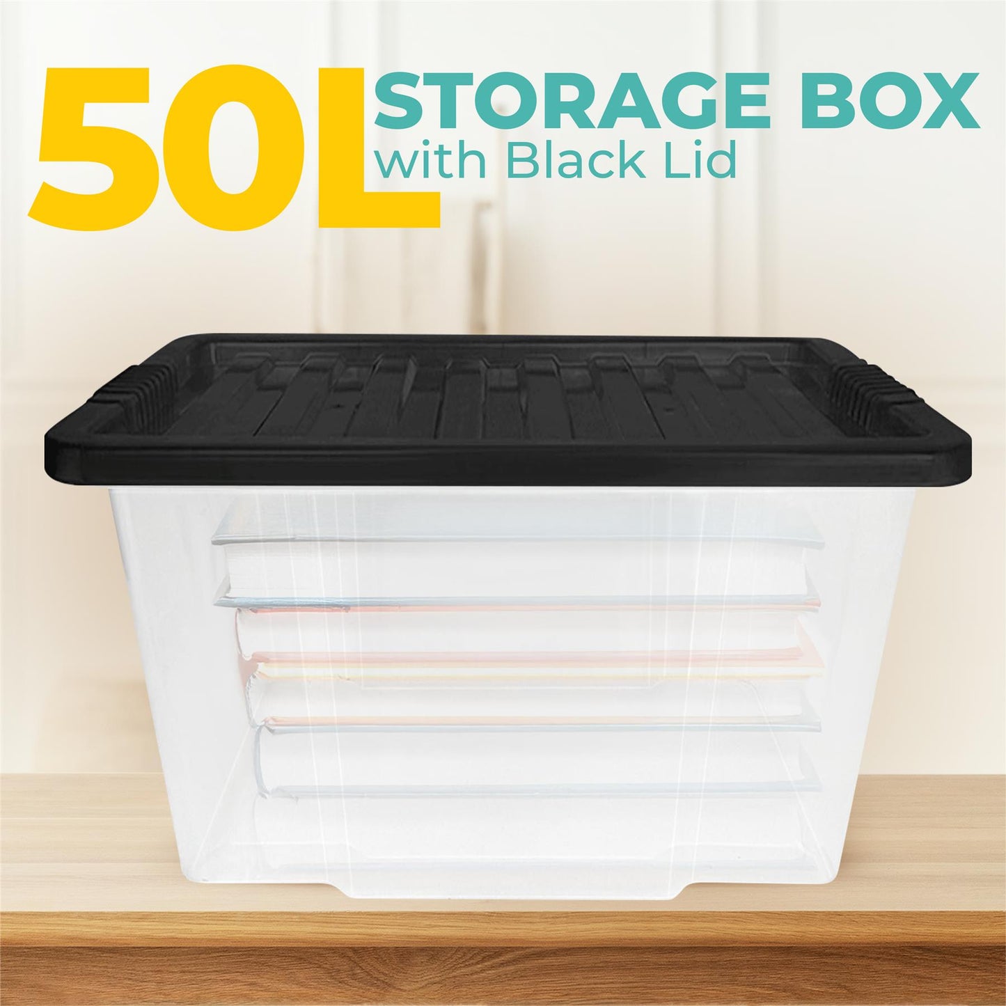 Plastic Storage Boxes with Lids – Clear Black Small Medium Large Stackable Plastic Containers | Ideal for Craft, Shoes, Toys, Office, and Kitchen Organiser | Durable, BPA Free Storage Bin (SET of 3)