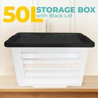 Plastic Storage Boxes with Lids – Clear Black Small Medium Large Stackable Plastic Containers | Ideal for Craft, Shoes, Toys, Office, and Kitchen Organiser | Durable, BPA Free Storage Bin (SET of 3)