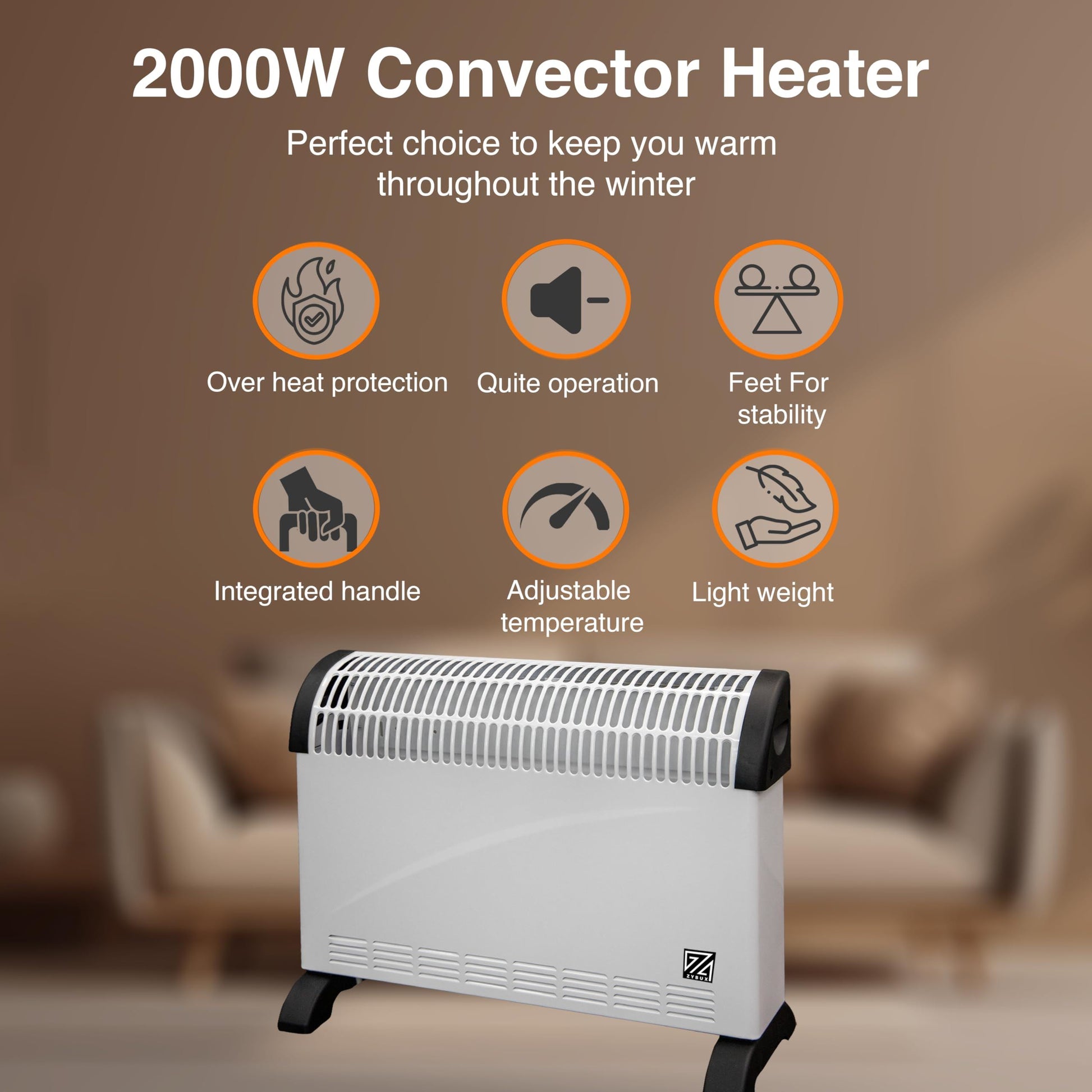 ZYBUX - 2000W Convection Heater, Electric Convector Radiator Heater 