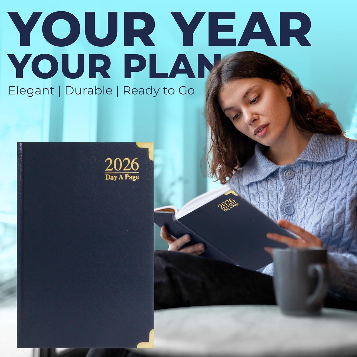 ZYBUX - 2026 Diary A4/A5 Page a Day Diary Hardback Case bound Back Cover School Office