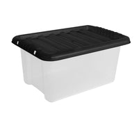 Plastic Storage Boxes with Lids – Clear Black Small Medium Large Stackable Plastic Containers | Ideal for Craft, Shoes, Toys, Office, and Kitchen Organiser | Durable, BPA Free Storage Bin (SET of 3)