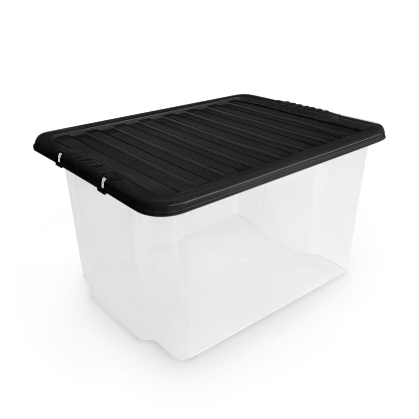 Plastic Storage Boxes with Lids – Clear Black Small Medium Large Stackable Plastic Containers | Ideal for Craft, Shoes, Toys, Office, and Kitchen Organiser | Durable, BPA Free Storage Bin (SET of 3)