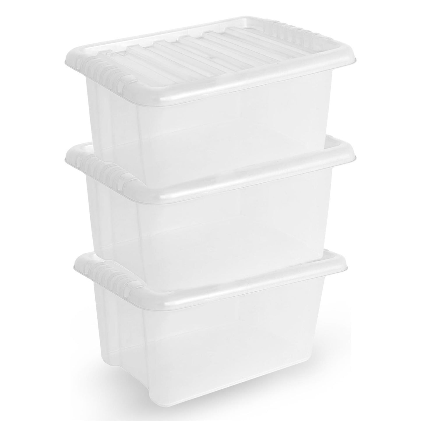 Plastic Storage Boxes with Lids – Clear Black Small Medium Large Stackable Plastic Containers | Ideal for Craft, Shoes, Toys, Office, and Kitchen Organiser | Durable, BPA Free Storage Bin (SET of 3)