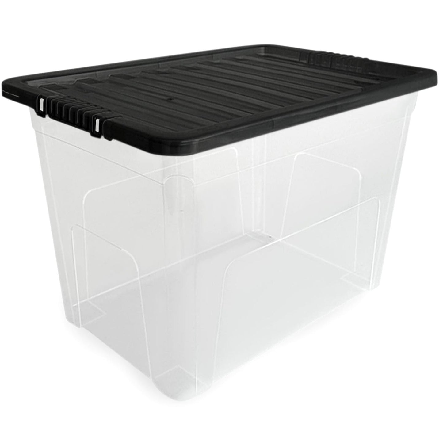 Plastic Storage Boxes with Lids – Clear Black Small Medium Large Stackable Plastic Containers | Ideal for Craft, Shoes, Toys, Office, and Kitchen Organiser | Durable, BPA Free Storage Bin (SET of 3)