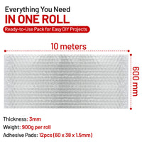 10m x 60cm Foil Insulation Roll, 3mm Thickness – 3-in-1 Reflective Radiator Panels – Heat & Vapor Barrier for Walls, Roof, Floor & Ceiling – Energy-Saving Foil with Adhesive Pads Included