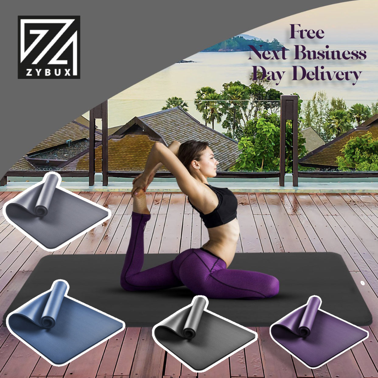 ZYBUX - Yoga Mat Non Slip - | Exercise Mat, Foldable Mats with Carrying Strap - Women and Men Fitness Mats | 1cm thick | 183cmx61cm