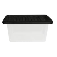 Plastic Storage Boxes with Lids – Clear Black Small Medium Large Stackable Plastic Containers | Ideal for Craft, Shoes, Toys, Office, and Kitchen Organiser | Durable, BPA Free Storage Bin (SET of 3)