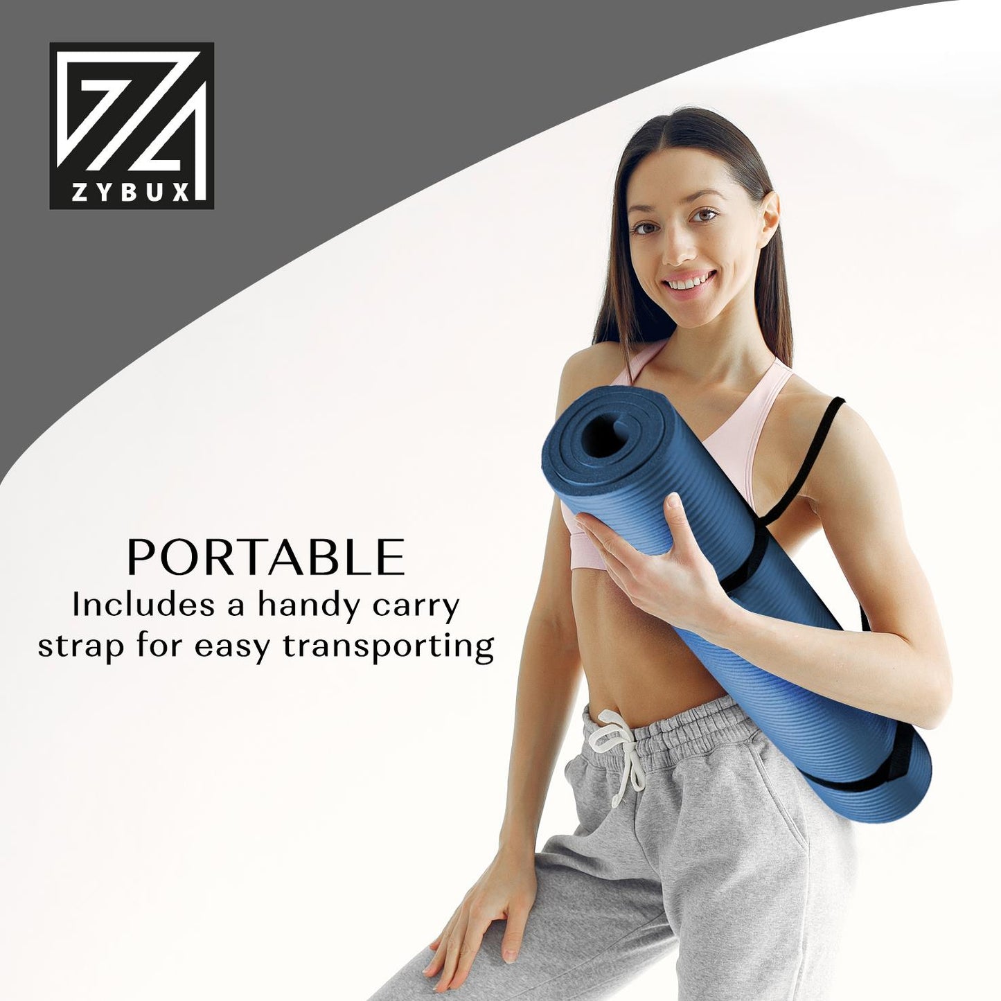 ZYBUX - Yoga Mat Non Slip - | Exercise Mat, Foldable Mats with Carrying Strap - Women and Men Fitness Mats | 1cm thick | 183cmx61cm