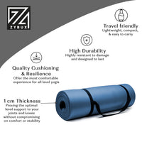 ZYBUX - Yoga Mat Non Slip - | Exercise Mat, Foldable Mats with Carrying Strap - Women and Men Fitness Mats | 1cm thick | 183cmx61cm