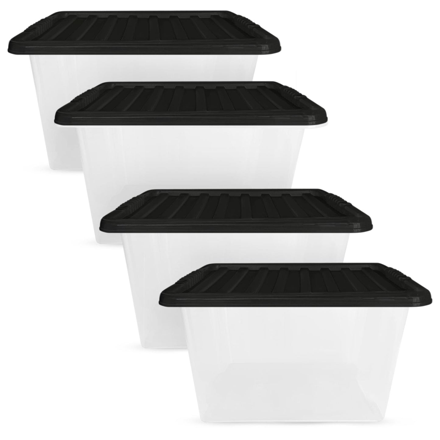 Plastic Storage Boxes with Lids – Clear Black Small Medium Large Stackable Plastic Containers | Ideal for Craft, Shoes, Toys, Office, and Kitchen Organiser | Durable, BPA Free Storage Bin (SET of 3)