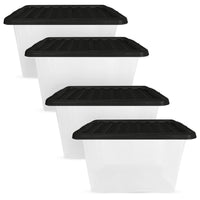 Plastic Storage Boxes with Lids – Clear Black Small Medium Large Stackable Plastic Containers | Ideal for Craft, Shoes, Toys, Office, and Kitchen Organiser | Durable, BPA Free Storage Bin (SET of 3)