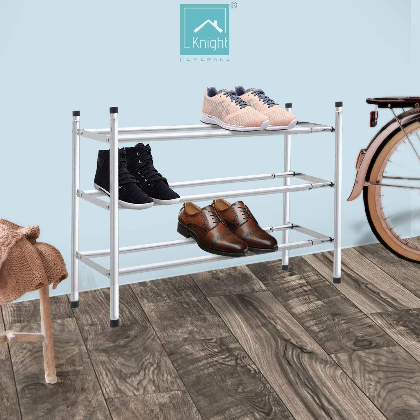 Chrome 3 Tier Shoe Rack Stackable & Extendable Expandable Organiser Shoes Tidy