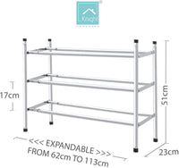 Chrome 3 Tier Shoe Rack Stackable & Extendable Expandable Organiser Shoes Tidy