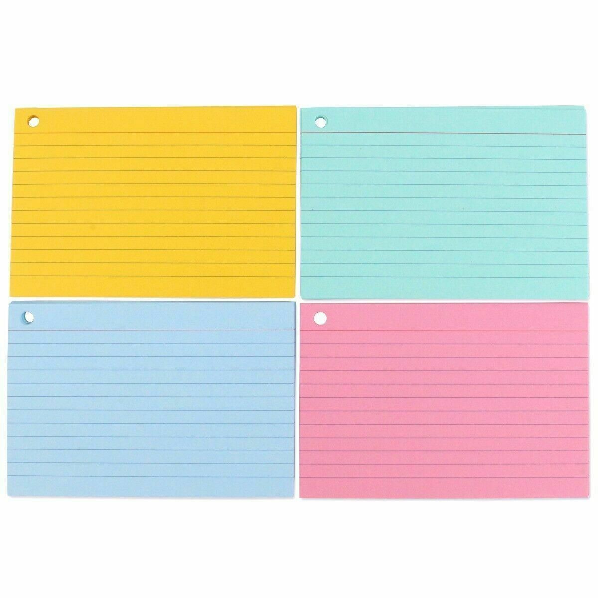 Pack of 80 Record Cards Ruled 6" x 4" Assorted Colours - Revision Index Cards