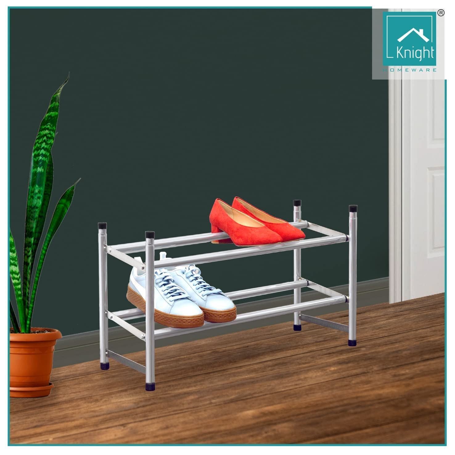 Graphiti Shoe Rack 2 Tier Chrome Shoe Rack - Stackable & Expandable Organiser – ZYBUX