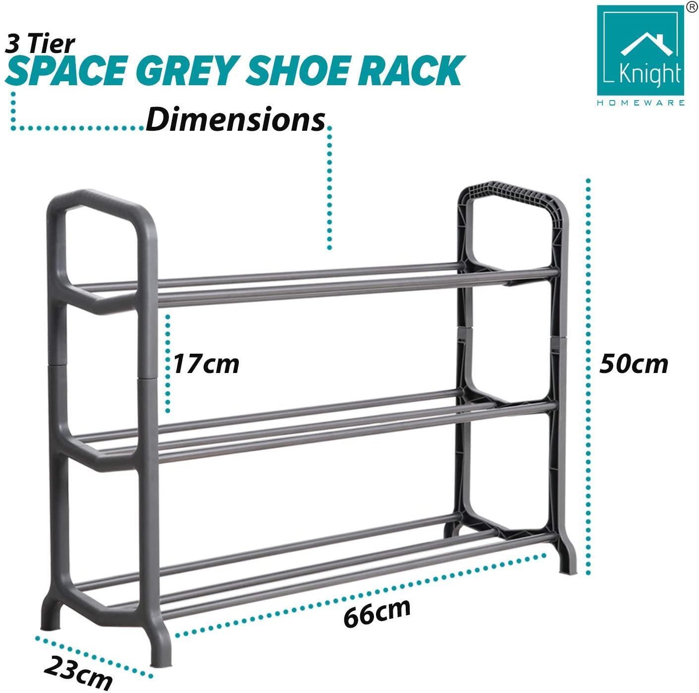 Shoe Rack 3 Tier Space Grey, For Living Room, Store between 9 to 12 Pairs