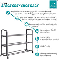 Shoe Rack 3 Tier Space Grey, For Living Room, Store between 9 to 12 Pairs