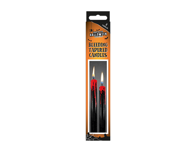 2pk HALLOWEEN BLEEDING BLACK TAPERED Wax Candles Spooky Night Party Table Decor