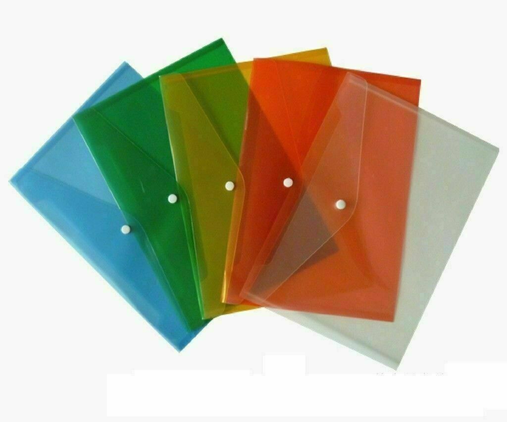 4 X A4 Plastic Stud WALLETS Document Files Press Button FOLDERS Filing School