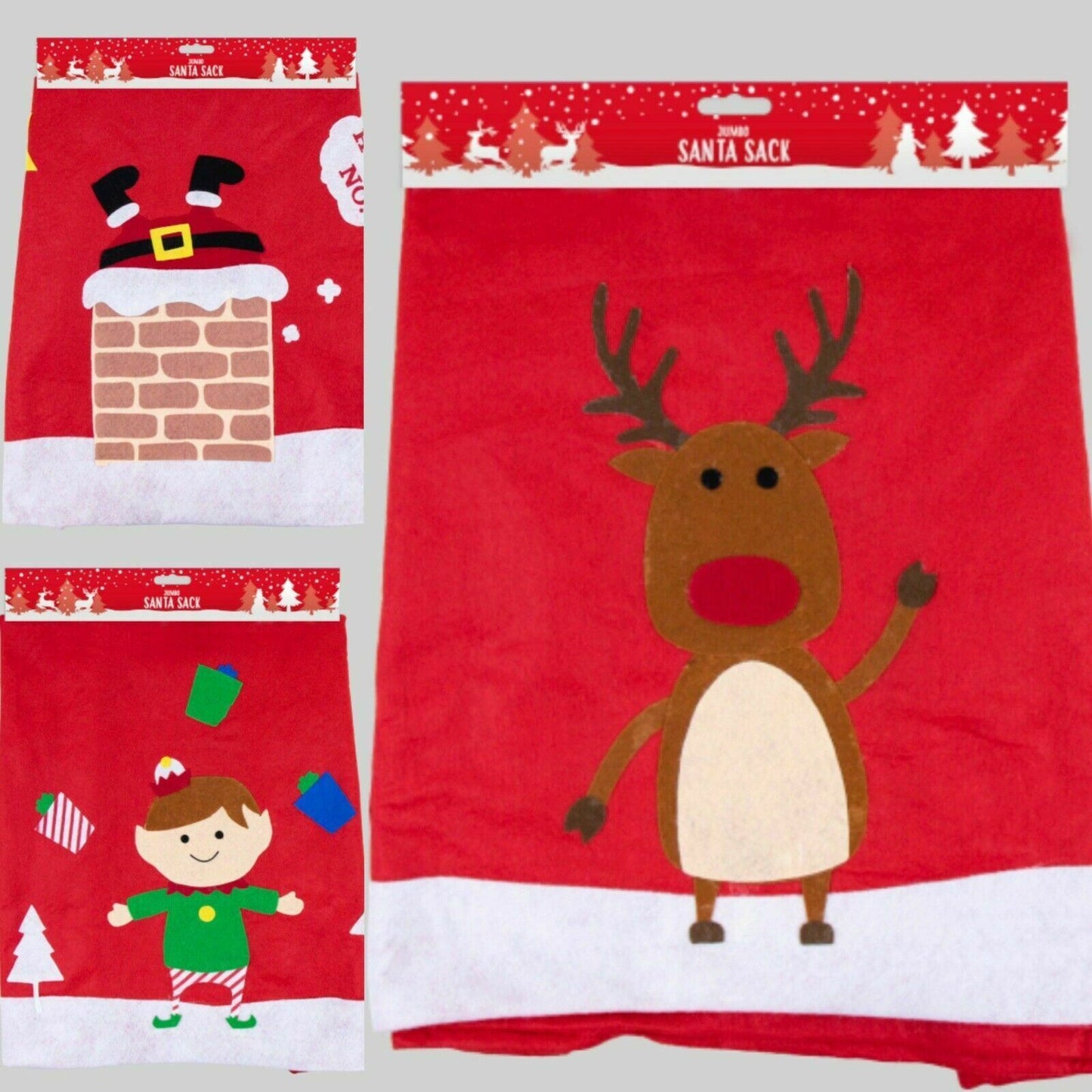 Giant Red Christmas Santa Sack Extra Large Xmas Gift Present Bag Elf, Reindeer - ZYBUX