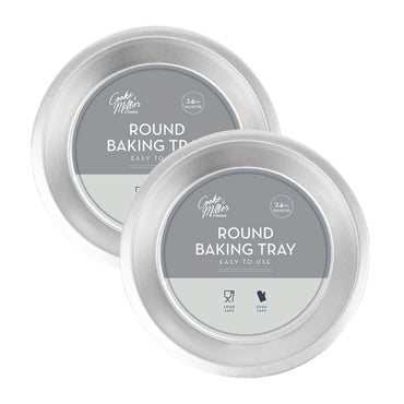 Square Round Cake Tins Baking Set of 2 Non Stick Bake Trays Wedding Tier - ZYBUX