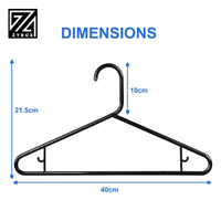 ZYBUX - 20 x Adult Coat Hangers Black Colour Extra Strong Plastic Clothes with Suit Trouser Bar (40cm Wide) - ZYBUX