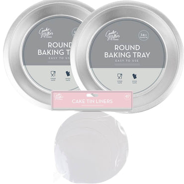 Square Round Cake Tins Baking Set of 2 Non Stick Bake Trays Wedding Tier - ZYBUX