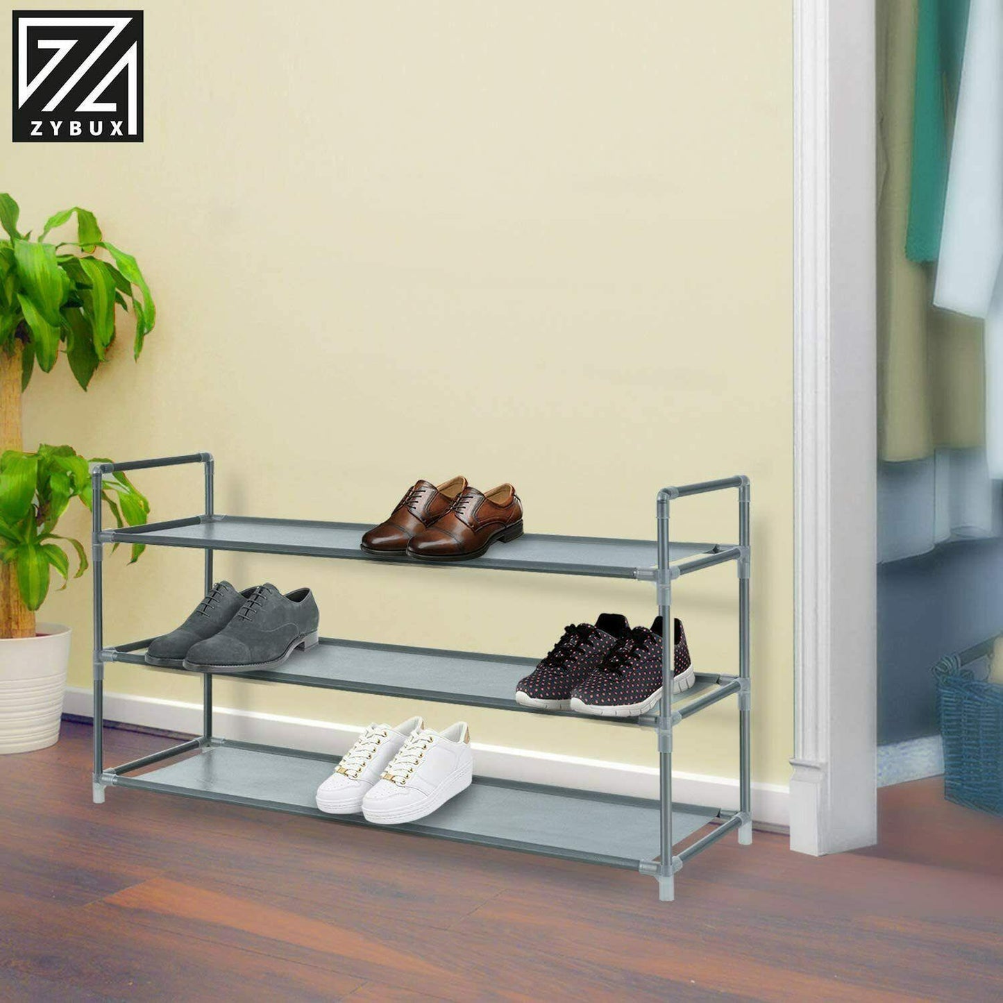 3 Tier Fabric SHOE Stand Storage Organiser RACK Lightweight Compact Space Save [Grey] - ZYBUX