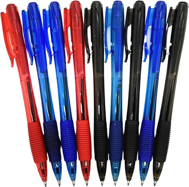 Soft Rubber Grip Pens Retractable Ballpoint Pen Black Blue Red Office School, 8x - ZYBUX